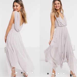 ASOS DESIGN Drape Bodice Midaxi Chiffon Dress Bead Embellished Bridesmaid Size 8